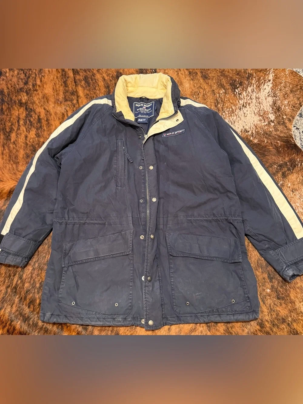 Vintage Polo Sport Ralph Lauren Sportsmans Parka Jacket Mens L Navy Puffer 90s